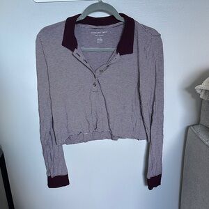 American Eagle Outfitters Burgundy Striped Button-Up Shirt